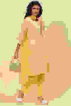 Yellow Art Silk Straight Kurta Regular Pant Suit Set image number 7