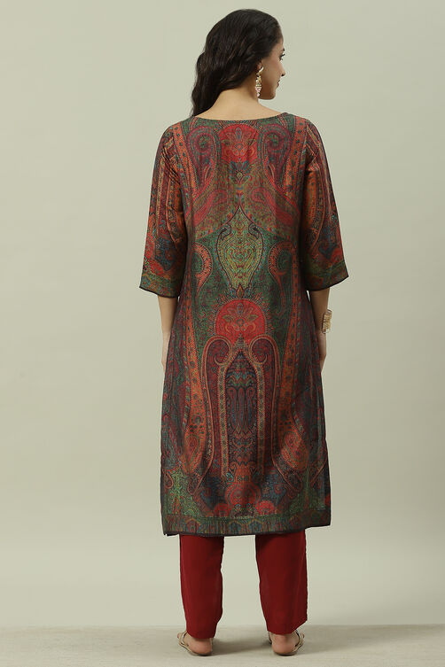 Burnt Orange Rayon Straight Printed Kurta image number 4