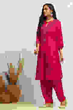 Fuchsia Solid Festive Straight Kurta Set image number 3