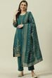 Teal Green Printed Cotton Straight Suit Set image number 0