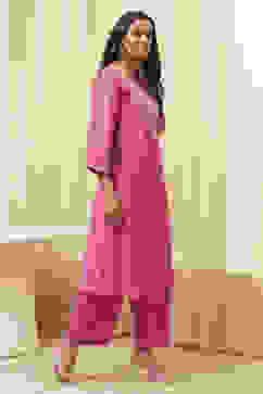 Pink Embroidered Straight Kurta Set image number 5