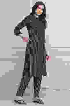 Navy Poly Viscose Printed Kurta Set image number 5