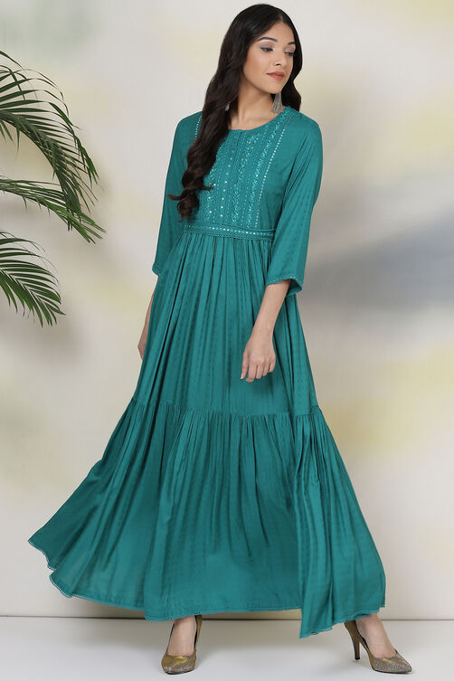 Emerald Green Rayon Fusion Dress image number 0