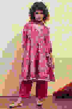 Coral Pink Angrakha Printed Flared Suit Set image number 6