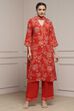 Red Viscose Rayon Straight Suit Set
