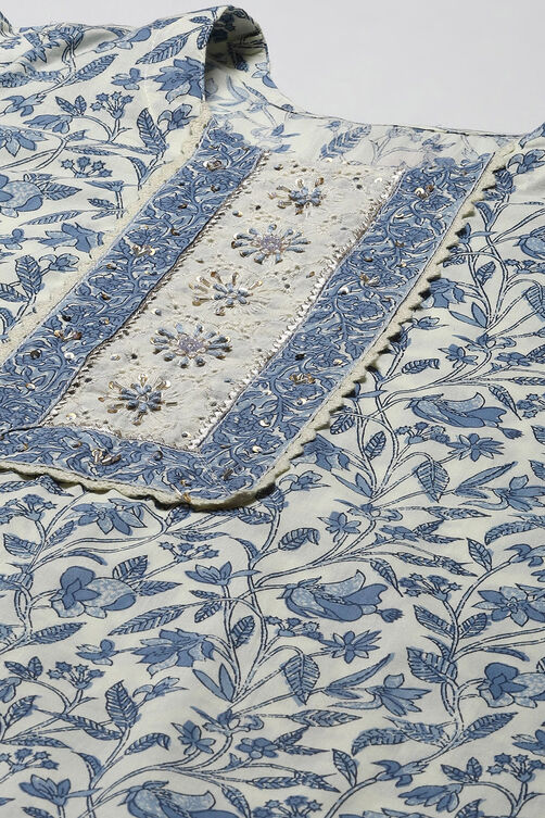 Blue Cotton Printed Unstitched Suit Set image number 2