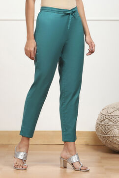 Green Cotton Solid Regular Pants image number 3