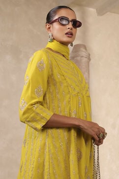 Lime Yellow Chanderi Straight Dyed Suit Set image number 1