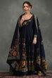 Rohit Bal Indigo Silk Chanderi Floral Anarkali Suit Set image number 6