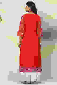 Red Straight Viscose Kurta image number 4