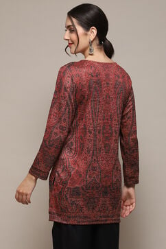 Red Poly Cotton Straight Printed Kurti image number 3