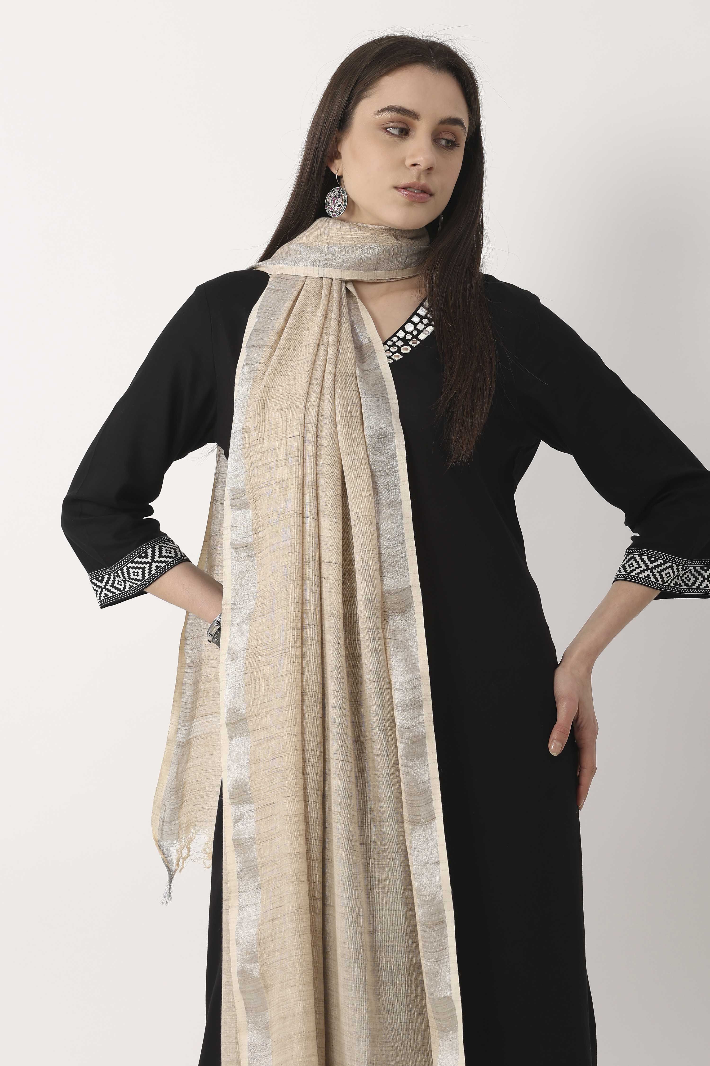 Beige Cotton Khadi Dupatta image number 1
