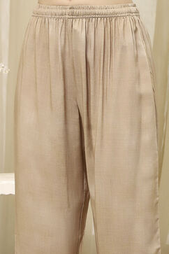 Grey Beige Viscose Rayon Straight Printed Fusion Set image number 2