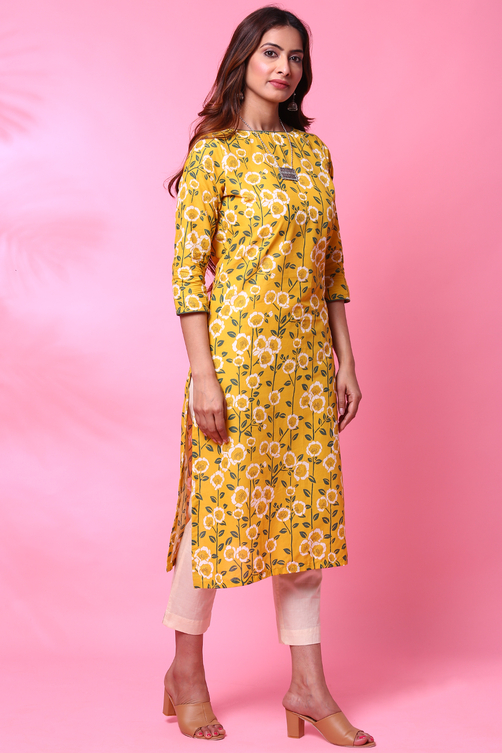 Black Cotton Straight Printed Kurta image number 4