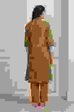 Mustard Yellow Cotton Printed Kurta Set image number 4