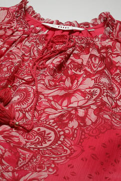 Red Cotton Blend Printed Kurti image number 5