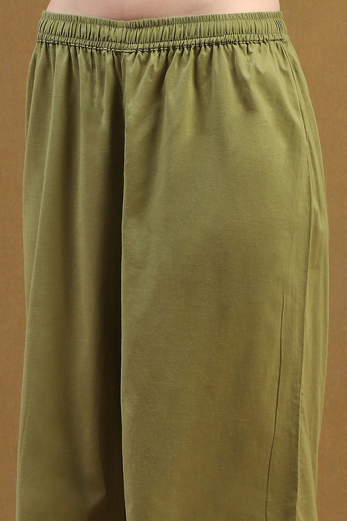 Green Cotton Printed Festive Gathered Suit Set image number 2