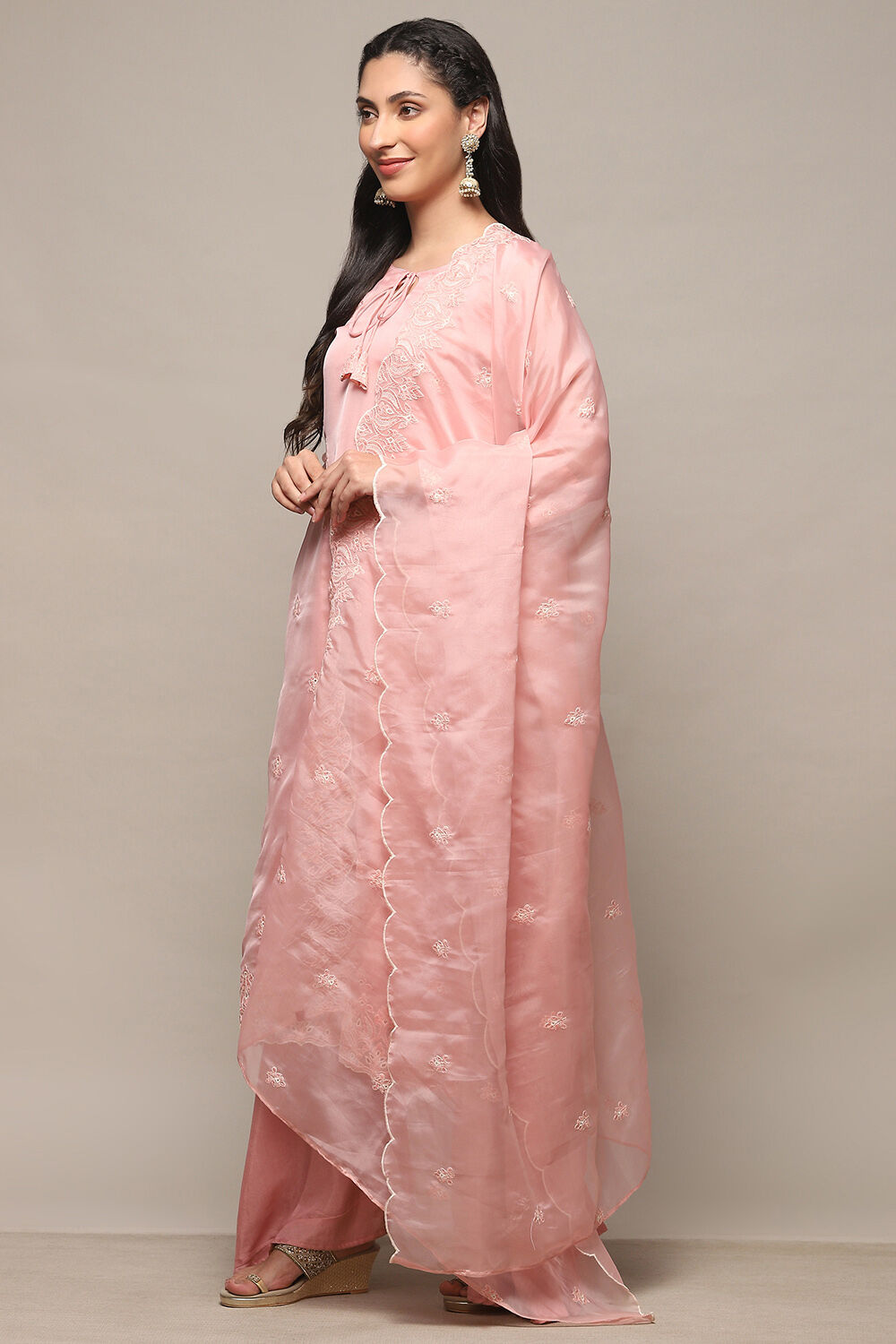 Pink Organza Unstitched Suit set image number 5