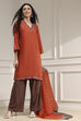 Orange Viscose Straight Solid Suit Set