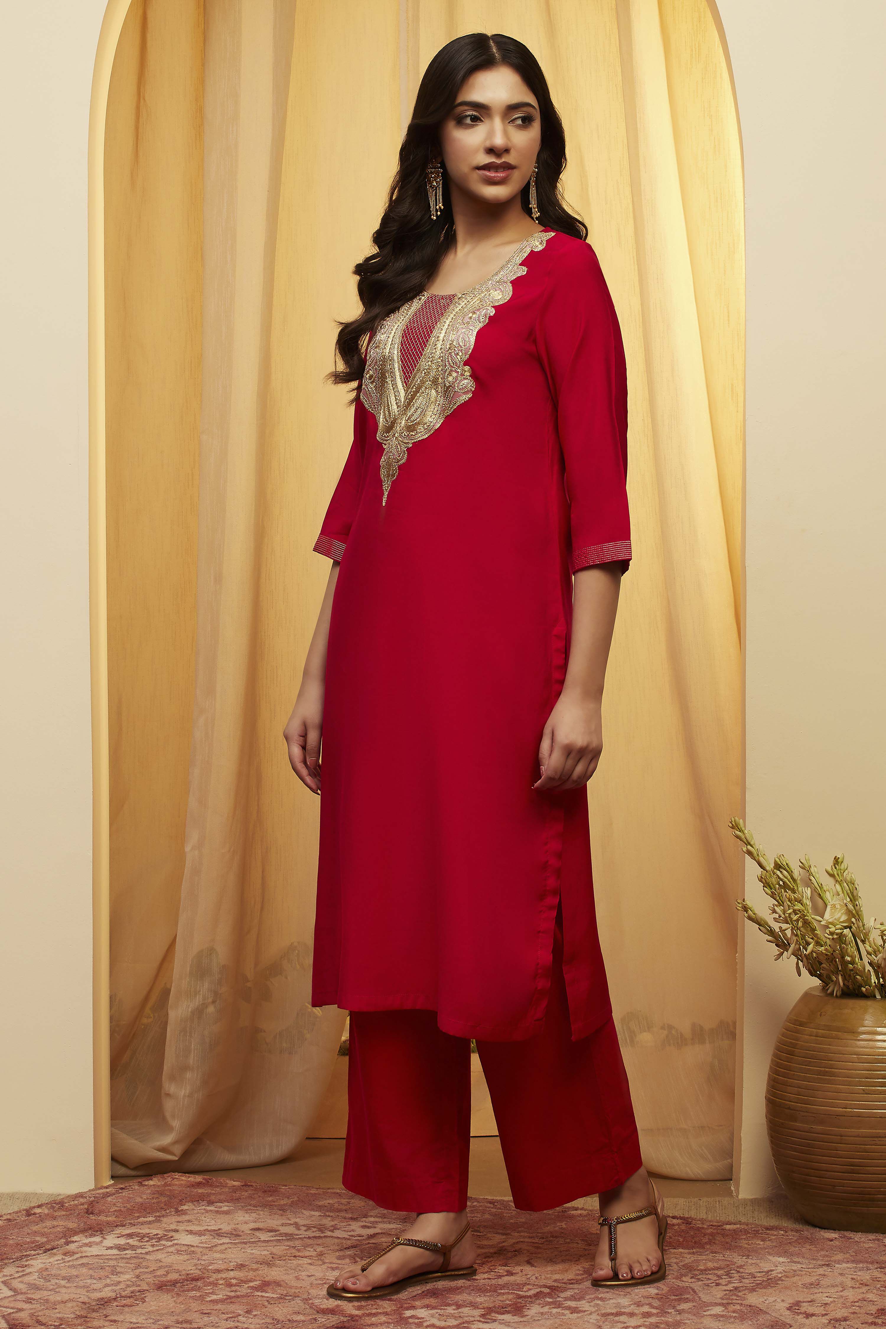 Pink Poly Viscose Straight Kurta image number 2