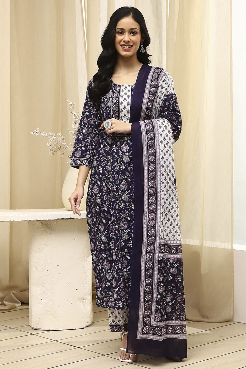 Assorted Cotton Hand Block Print Unstitched Suit Set image number 7