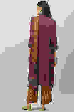 Maroon and Green Viscose Flared Kurta Palazzo Suit Set image number 4