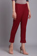 Maroon Cotton Flax Slim Pants image number 3