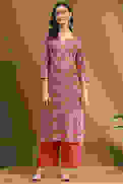 Rust Printed Festive A-line Suit Set image number 6