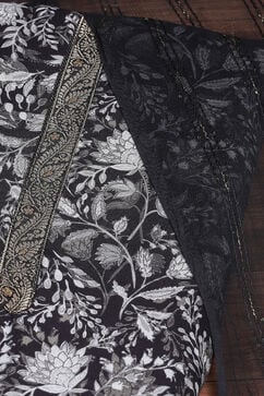 Black Silk Blend Digital Print Unstitched Suit Set image number 1