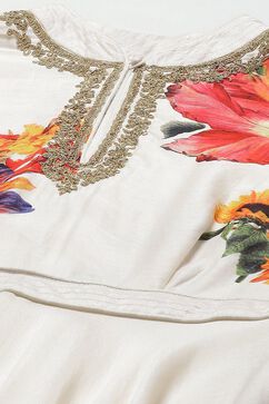 Rohit Bal Off White Cotton Silk Anarkali Printed Suit Set image number 1