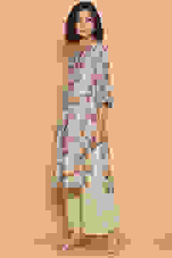 Light Green Cotton Floral Straight Suit Set image number 4