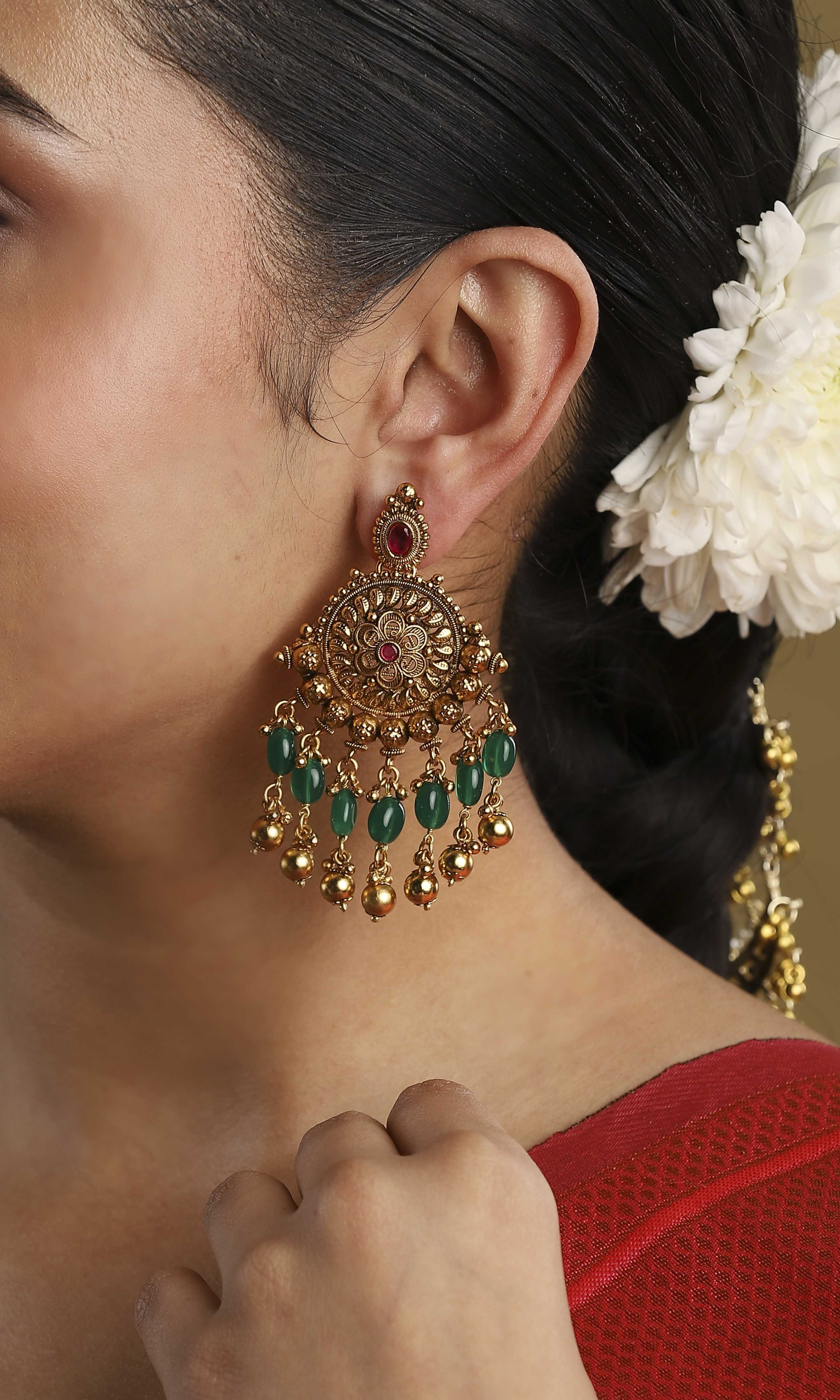Green Gold Plated Brass Drop & Dangler Earrings image number 4