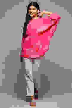 Pink LIVA Straight Embroidered Top image number 0