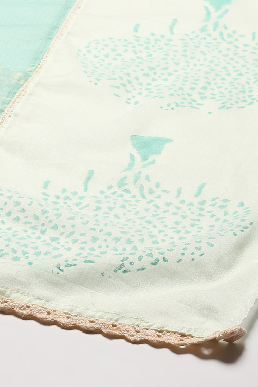 White Cotton Asymmetric Anarkali & Churidar Suit Set image number 3