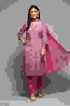Pink Printed Straight Kurta & Pants Suit Set image number 0