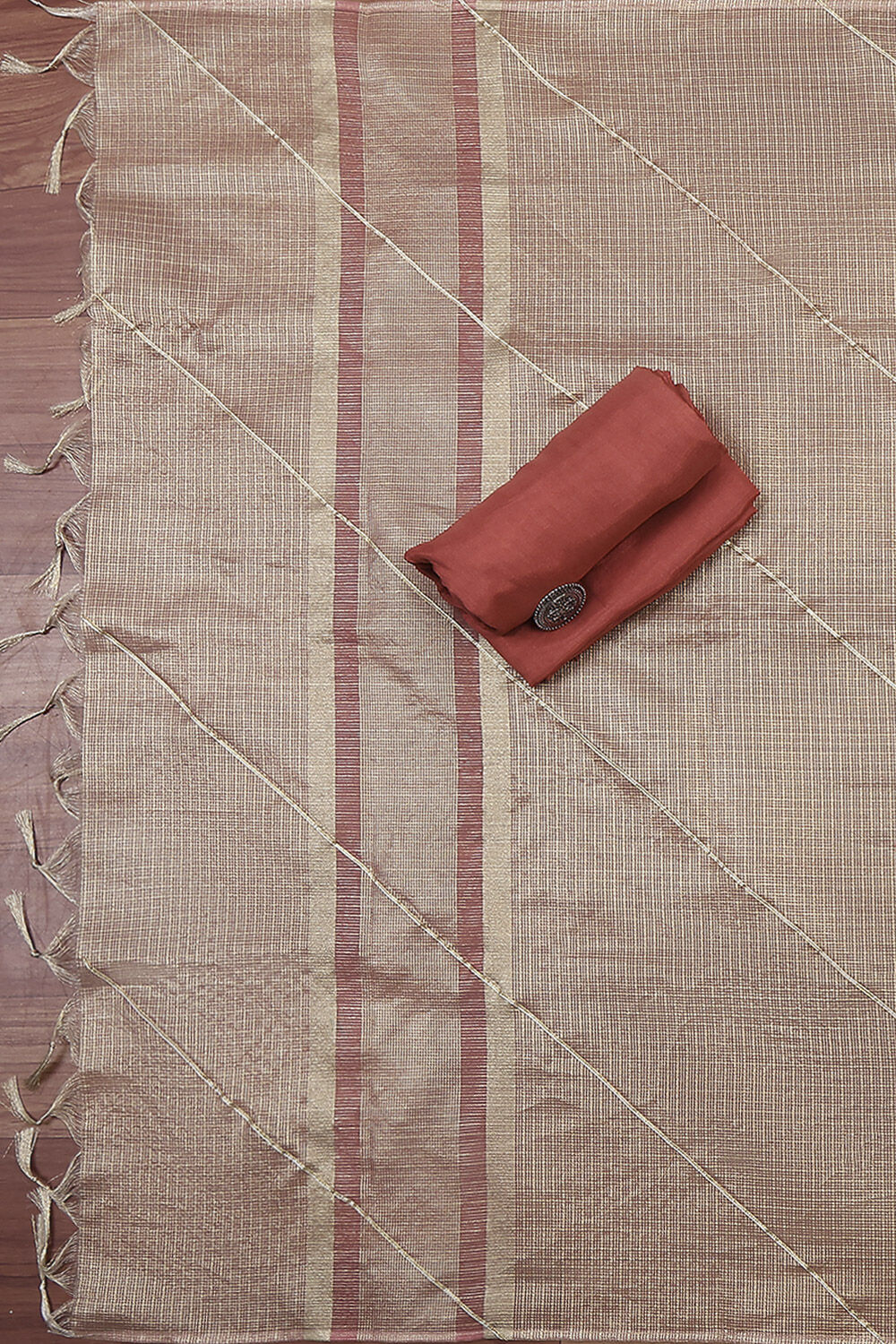 Peach-Toned Tissue Embroidered Unstitched Suit Set image number 3