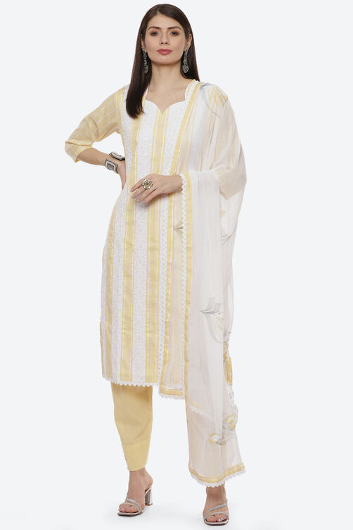 Yellow Cotton Unstitched Suit Set image number 0