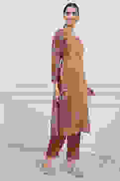 Rust Silk Blend Machine Embroidered Unstitched Suit Set image number 6