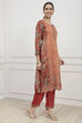 Rust Silk Blend Machine Embroidered Unstitched Suit Set image number 6