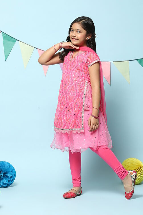 Pink Cotton Blend Layered Printed Suit Set image number 6