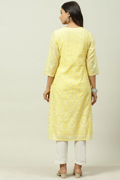 Yellow Art Silk Straight Kurta image number 4