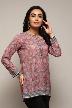 Rose Pink Polyester Straight Printed Kurti image number 3