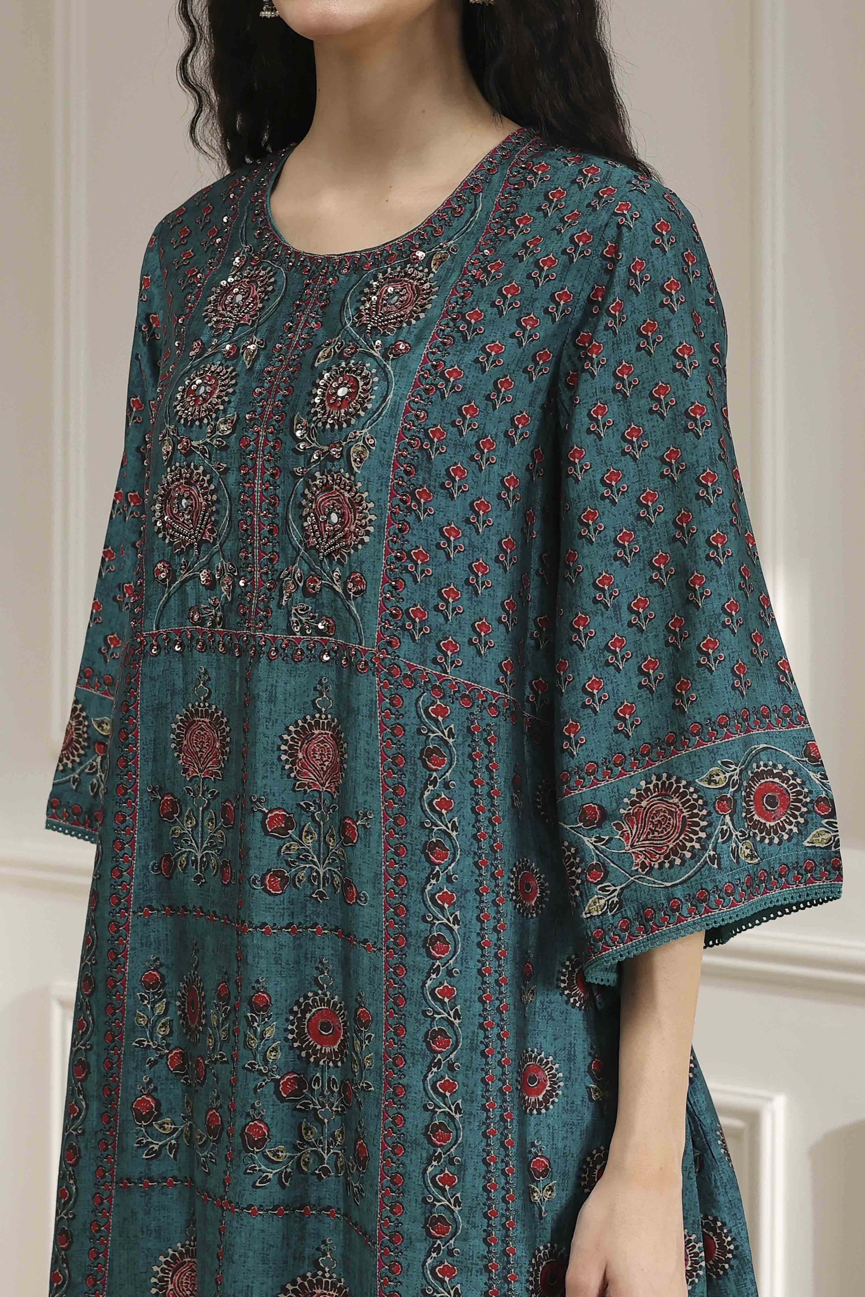 Brown Printed Straight Suit Set image number 1