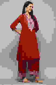 Blue & Rust LIVA Straight Printed 2 Piece Set image number 6