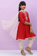 Red Poly Modal Girls Flared Kurta Salwar Suit Set image number 3