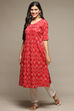 Red Cotton IKAT Straight Yarndyed Kurta image number 2