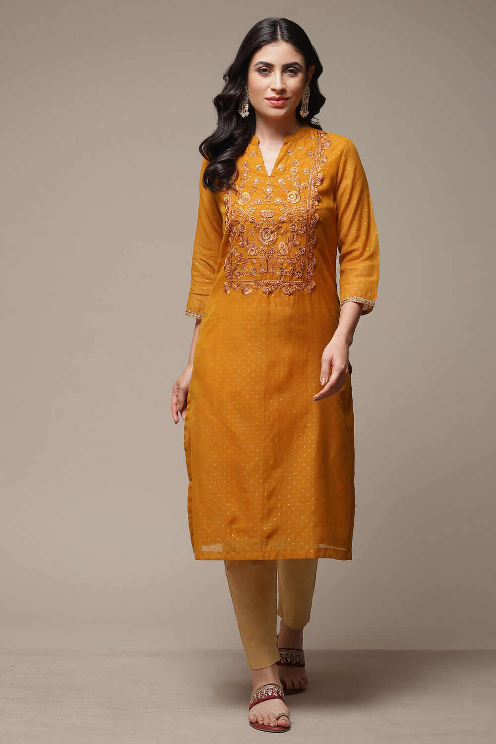 Red Art Silk Straight Printed Kurta image number 1