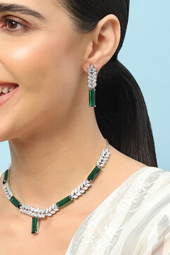 Emerald Green Brass Necklace Set image number 1