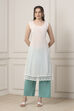 Turquoise Cotton Anarkali Kurta Palazzo Suit Set image number 6