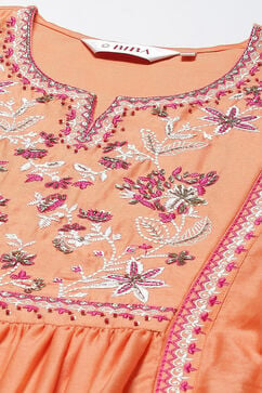 Orange Pink Cotton Silk Flared Kurta Palazzo Suit Set image number 1
